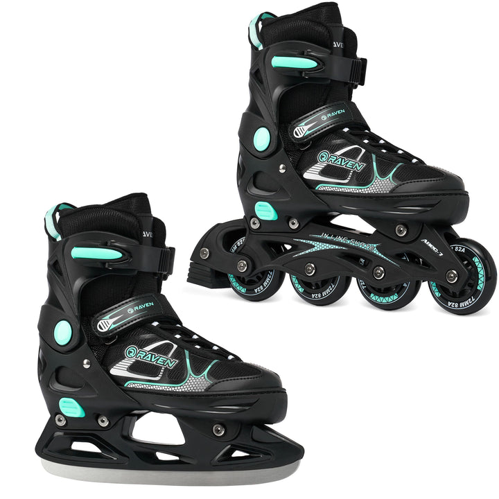 RAVEN Inline Skates Inliner für Kinder und Erwachsene OPTIONAL 2in1 mit Schlittschuhen verstellbar,