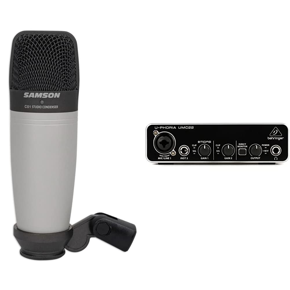 Samson C01 Studiomikrofon & Behringer U-PHORIA UMC22 Audiophiles 2x2 USB Audio Interface mit Midas M