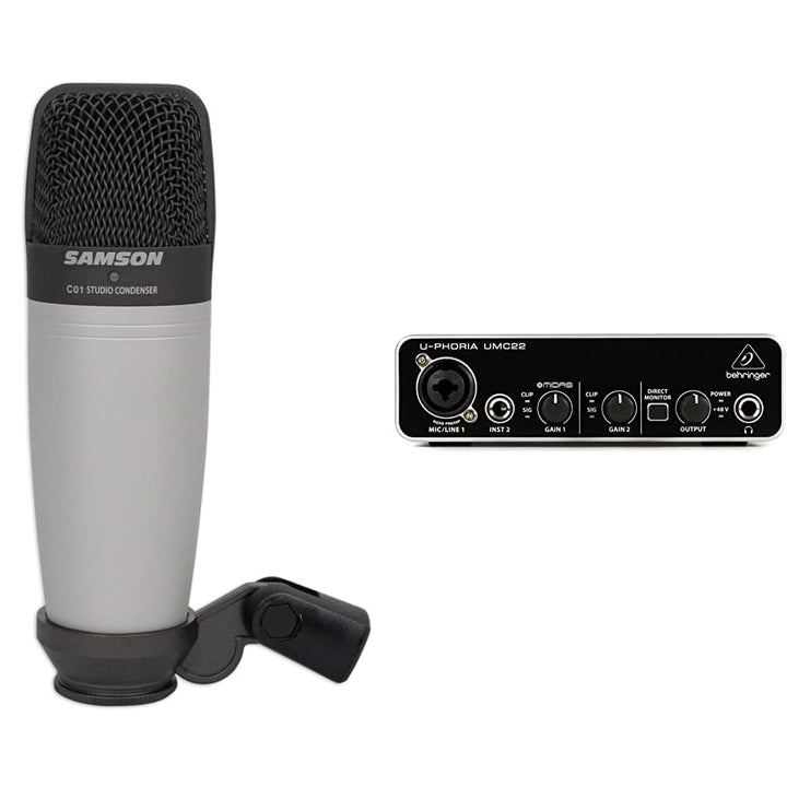 Samson C01 Studiomikrofon & Behringer U-PHORIA UMC22 Audiophiles 2x2 USB Audio Interface mit Midas M