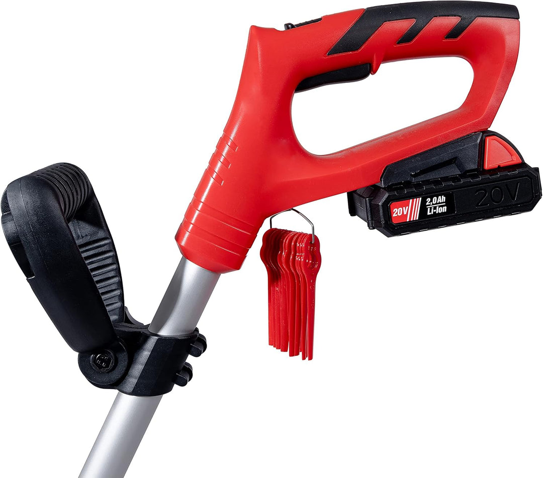 Grafner 2in1 Akku Rasentrimmer mit Kunststoff-Messer, 20V Li-Ion Akku, Schnell-Ladegerät, EDGE-Funkt
