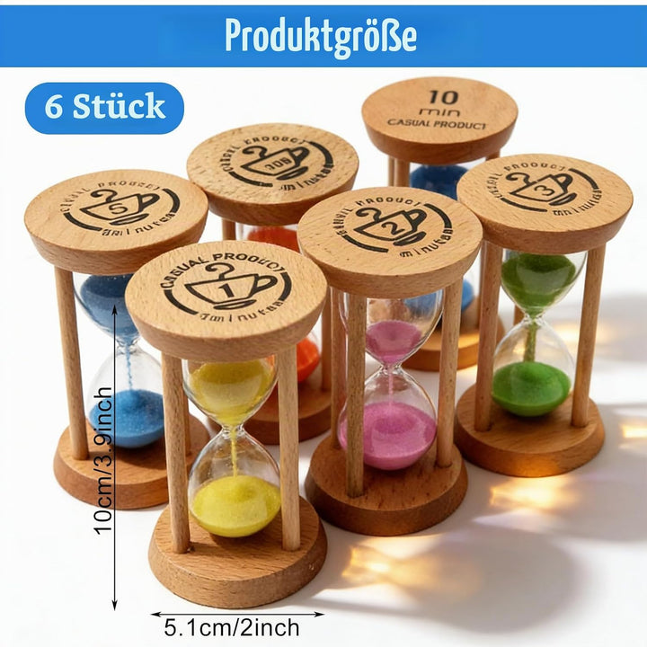 6 Stück Sanduhr Timer Set, Sanduhren 30s/1/2/3/5/10 Minuten, Holz Sanduhr Klein Klassenzimmer, Zeitm
