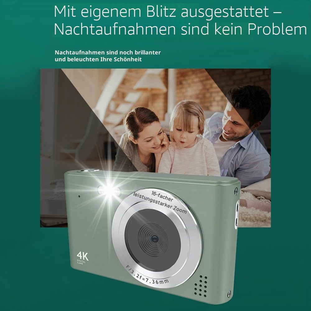 Andoer Digitalkamera, 4K 48MP Kompaktkamera Fotokamera 2,4", Vlogging Kamera mit 16X Digitalzoom, ei
