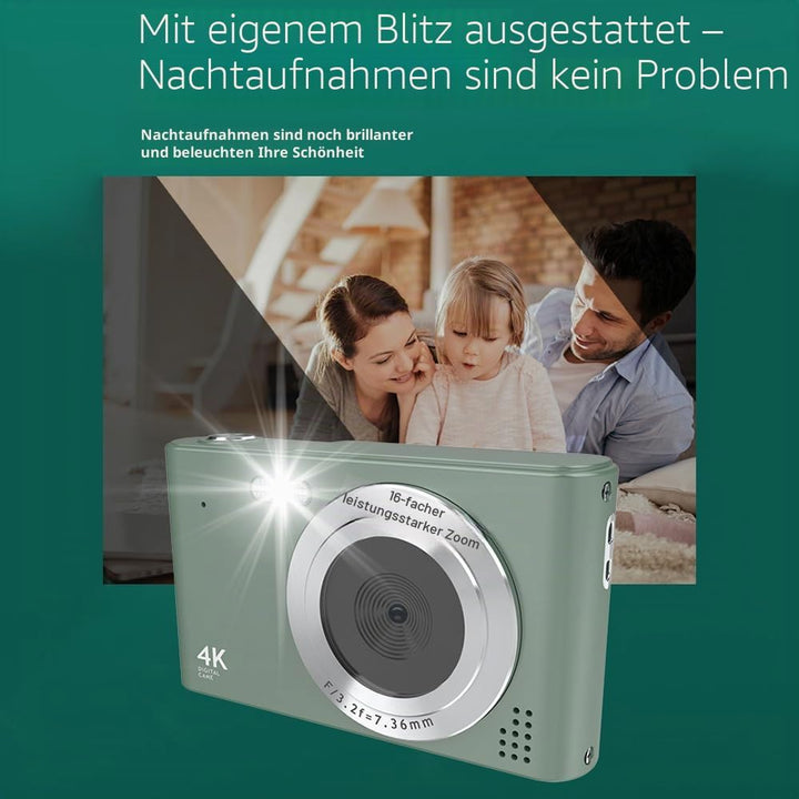 Andoer Digitalkamera, 4K 48MP Kompaktkamera Fotokamera 2,4", Vlogging Kamera mit 16X Digitalzoom, ei
