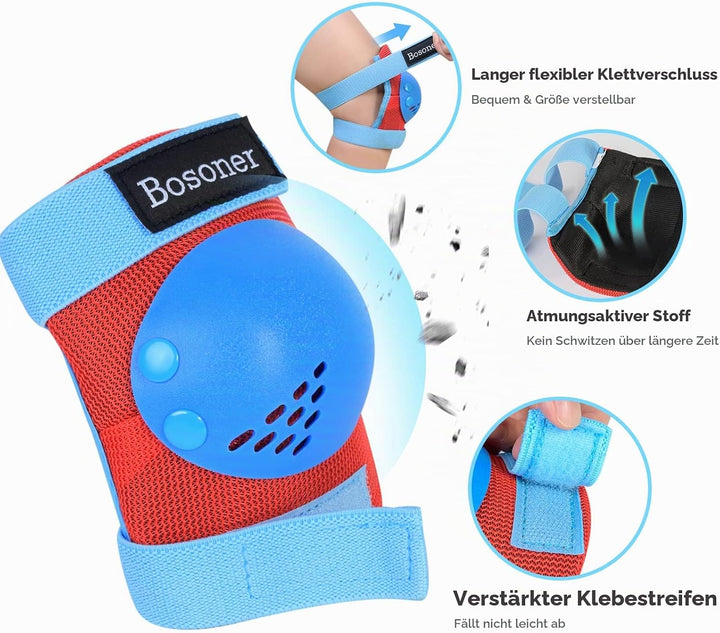 BOSONER Knieschoner Kinder Schoner Inliner Protektoren 6er Set Schützer Inliner Inline Skates Knie U