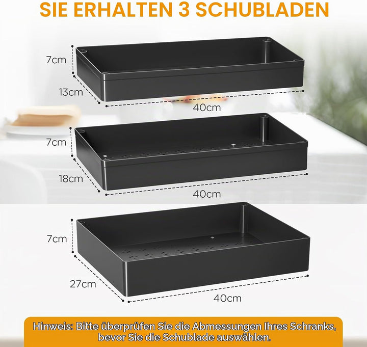 Cozary Teleskopschublade Organizer mit Dämpfungssystem – 3 Grössen (13/18/27x40x7 cm), Ausziehbares