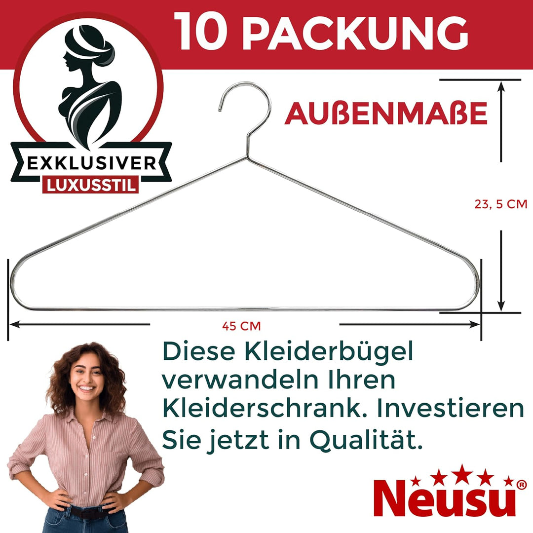 Neusu Kleiderbügel Metall, Stabil, 45cm x 5mm Dickes Metall - Extra Starke Garderobenbügel in Hotel-