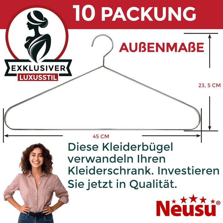 Neusu Kleiderbügel Metall, Stabil, 45cm x 5mm Dickes Metall - Extra Starke Garderobenbügel in Hotel-