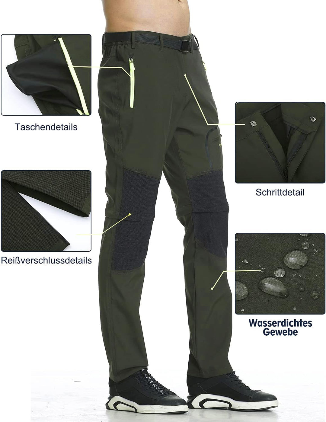 Herren Wanderhose Zip Off Trekkinghose Outdoorhose Wasserdicht Schnelltrocknend Softshellhose Abnehm