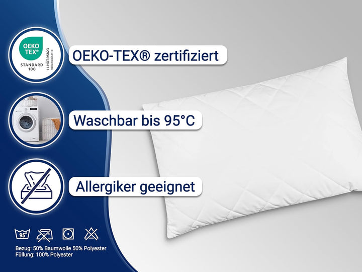 ZOLLNER 2er Set Kopfkissen, 60x90 cm, 650g, Polyesterhohlfaser, Kochfest 2 60 x 90 cm, 2 60 x 90 cm