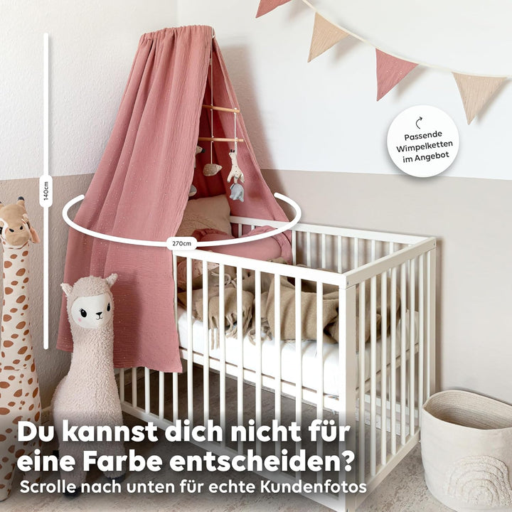 lilimaus Betthimmel Babybett mit Gold Applikation in 12 Farben [inkl. Himmelstange] - Himmel Babybet