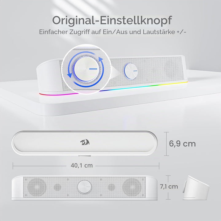 Redragon GS560 Adiemus RGB Desktop-Soundbar, 2.0-Kanal-Computerlautsprecher mit dynamischer Lichtlei