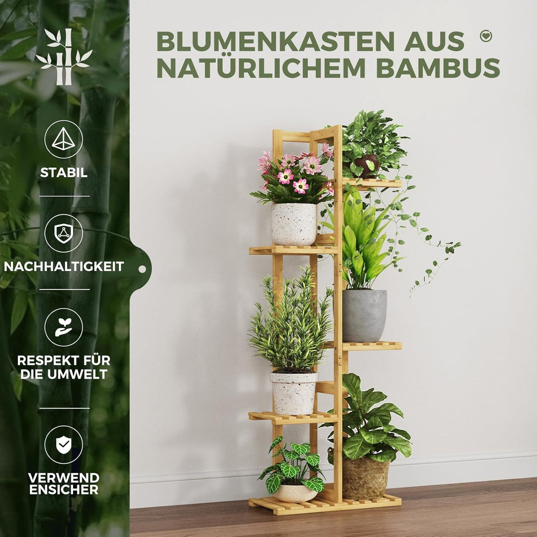 Bamworld Pflanzenständer für den Innenbereich, 5 Etagen, Bambus-Eckpflanzenregal für mehrere Pflanze