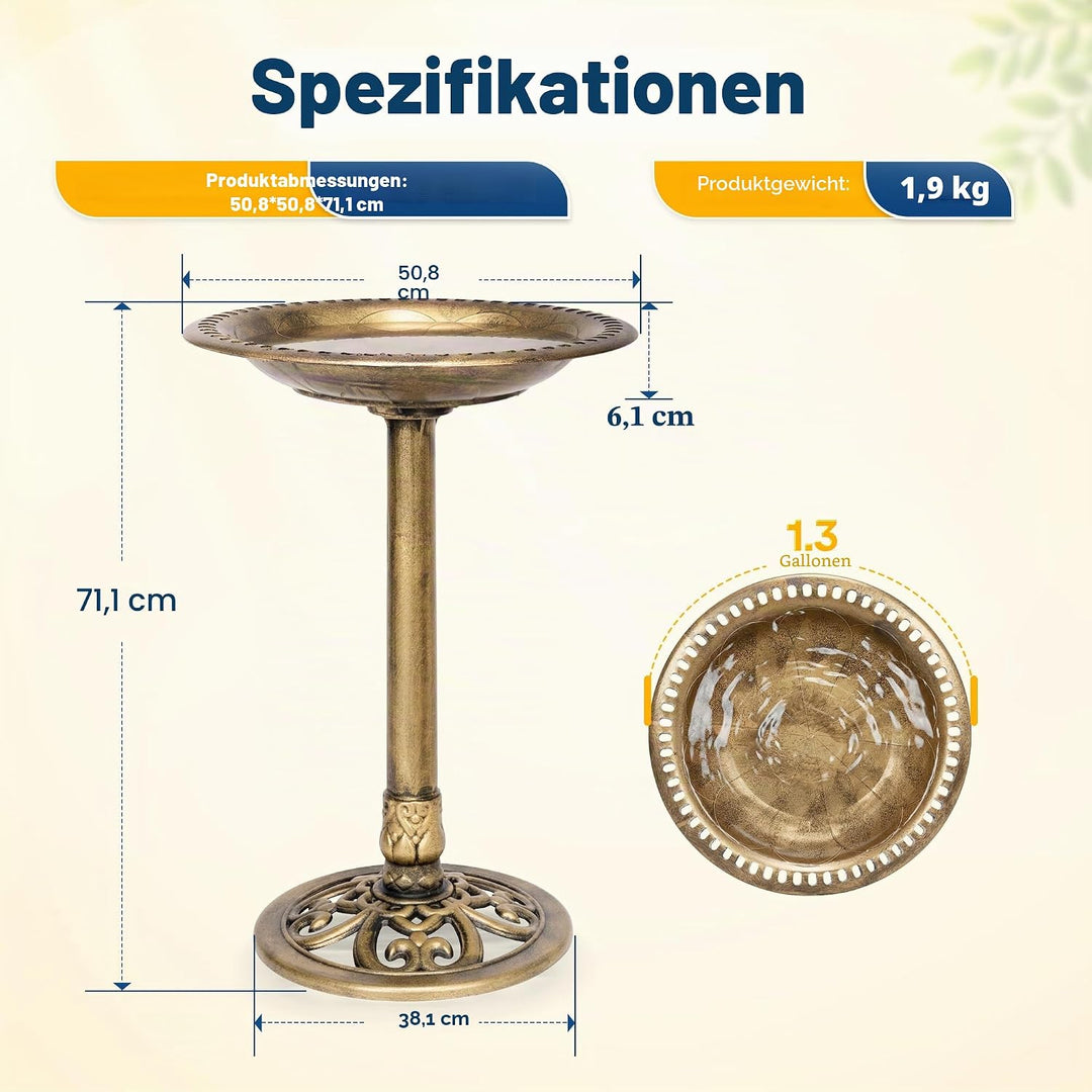 VIVOHOME Vogeltränke 71cm hoch Polyresin leicht antike Optik für Aussenbereich Kupfer, Kupfer