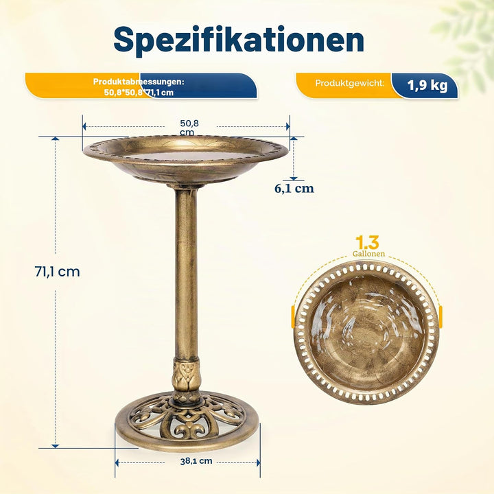 VIVOHOME Vogeltränke 71cm hoch Polyresin leicht antike Optik für Aussenbereich Kupfer, Kupfer