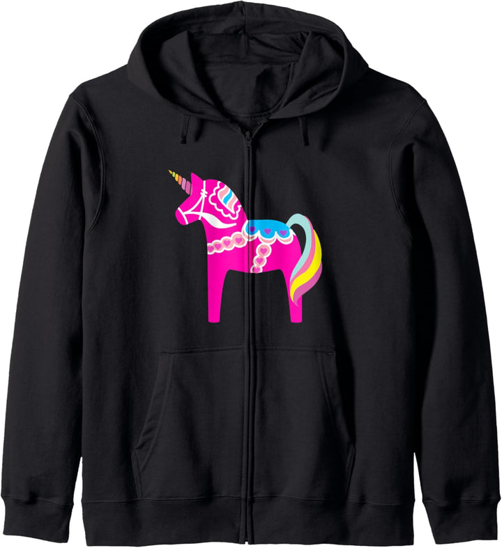 Rosa Dala-Pferd-Einhorn-schwedisches Dalecarlian-Pferd Kapuzenjacke