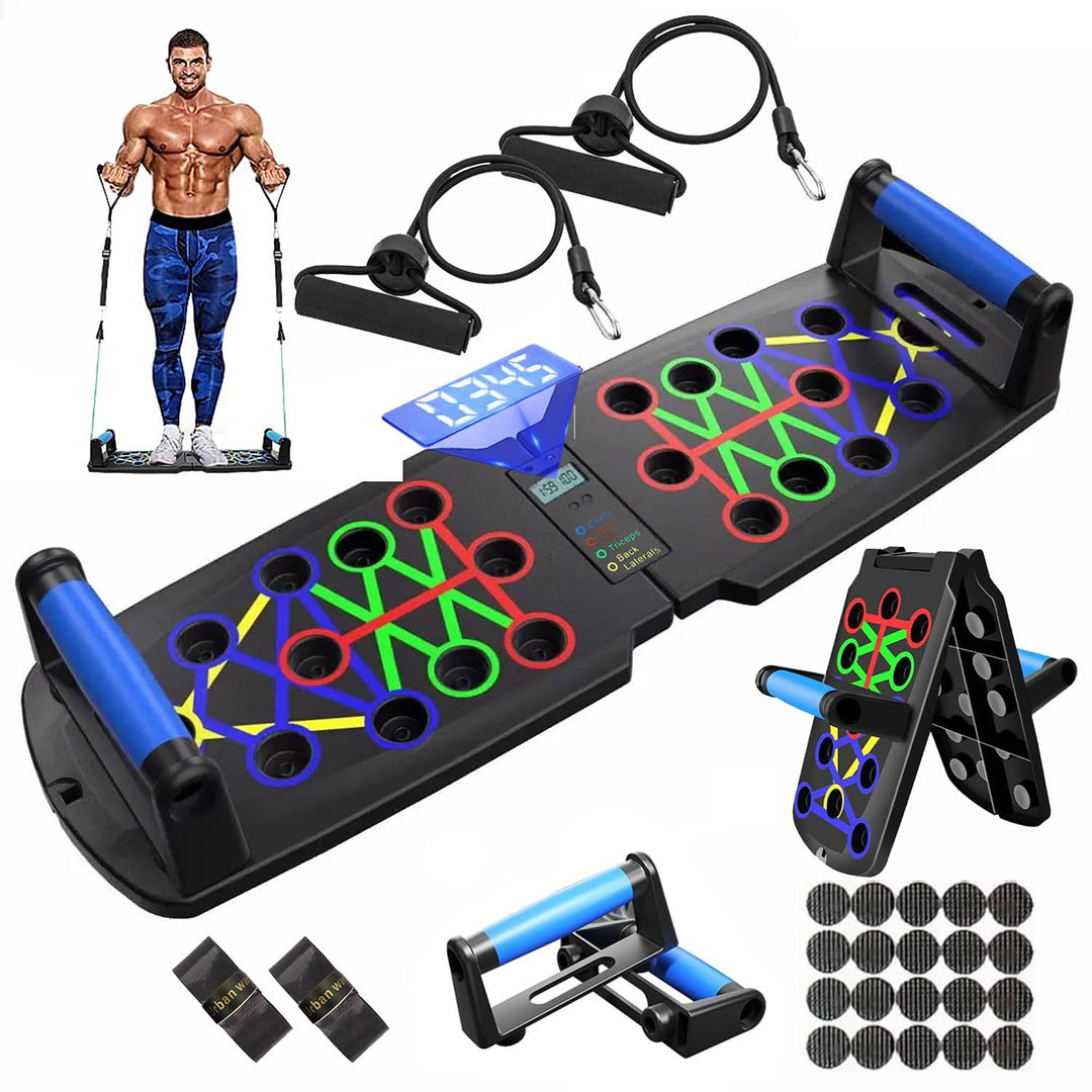 30-in-1 Liegestützbrett Set mit Zähler, klappbares Push Up Board mit Anti-Rutsch Griffen, Liegestütz