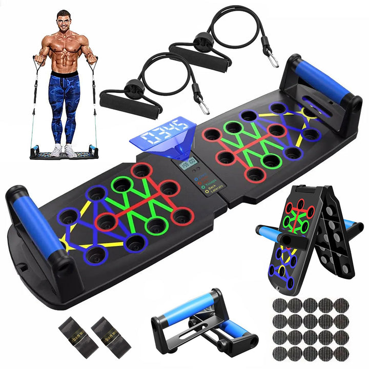 30-in-1 Liegestützbrett Set mit Zähler, klappbares Push Up Board mit Anti-Rutsch Griffen, Liegestütz