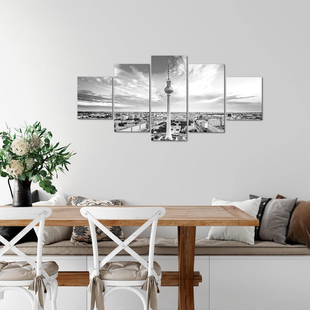 Runa Art Wandbilder Berlin Fernsehturm 5 Teilig Bild auf Vlies Leinwand Deko Wohnzimmer Büro Städte