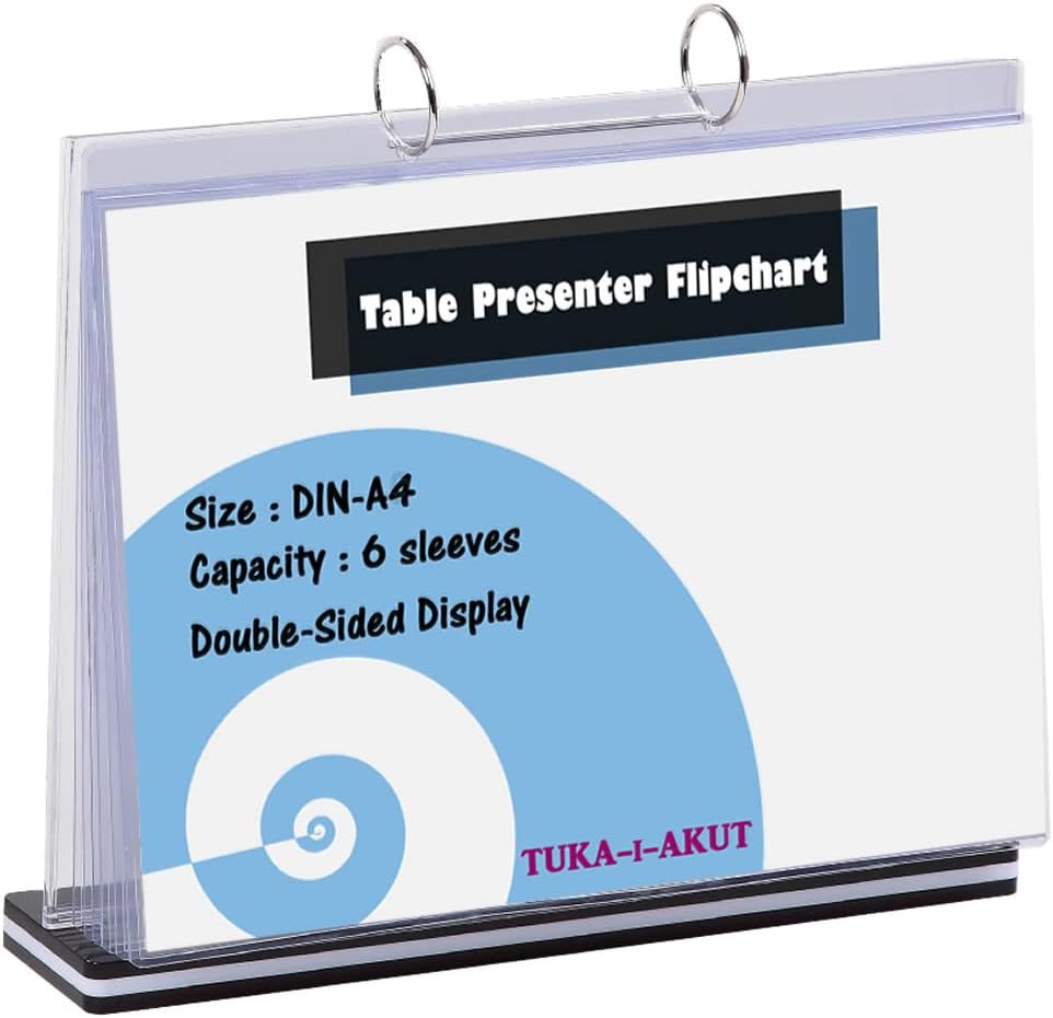 TUKA-i-AKUT 2er A4 Quer Tisch-Flipchart aus Acryl mit Basis, Beidseitig Präsentation Flipchart, Aufs
