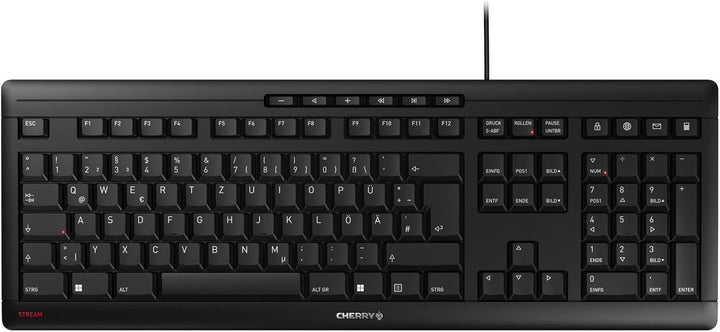 CHERRY STREAM KEYBOARD, Wired Keyboard, German Layout (QWERTZ), Whisper-Quiet Keystrokes, Unique Typ