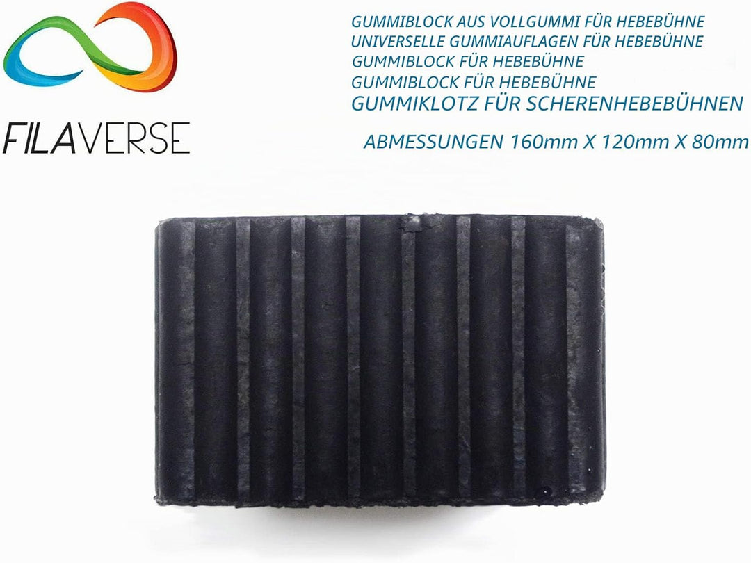 FILAVERSE Gummiauflage 160x120x80mm - KIT mit 4 gummiklotz für Kfz Hebebühnen. Abmessungen des Gummi