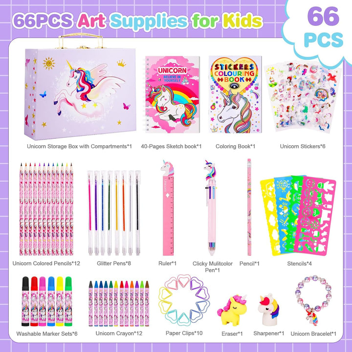 TCJJ Unicorn Painting Set,66 Stück Einhorn-Malset für Kinder,Malset Mädchen 4-12 Jahre mit Einhorn-A