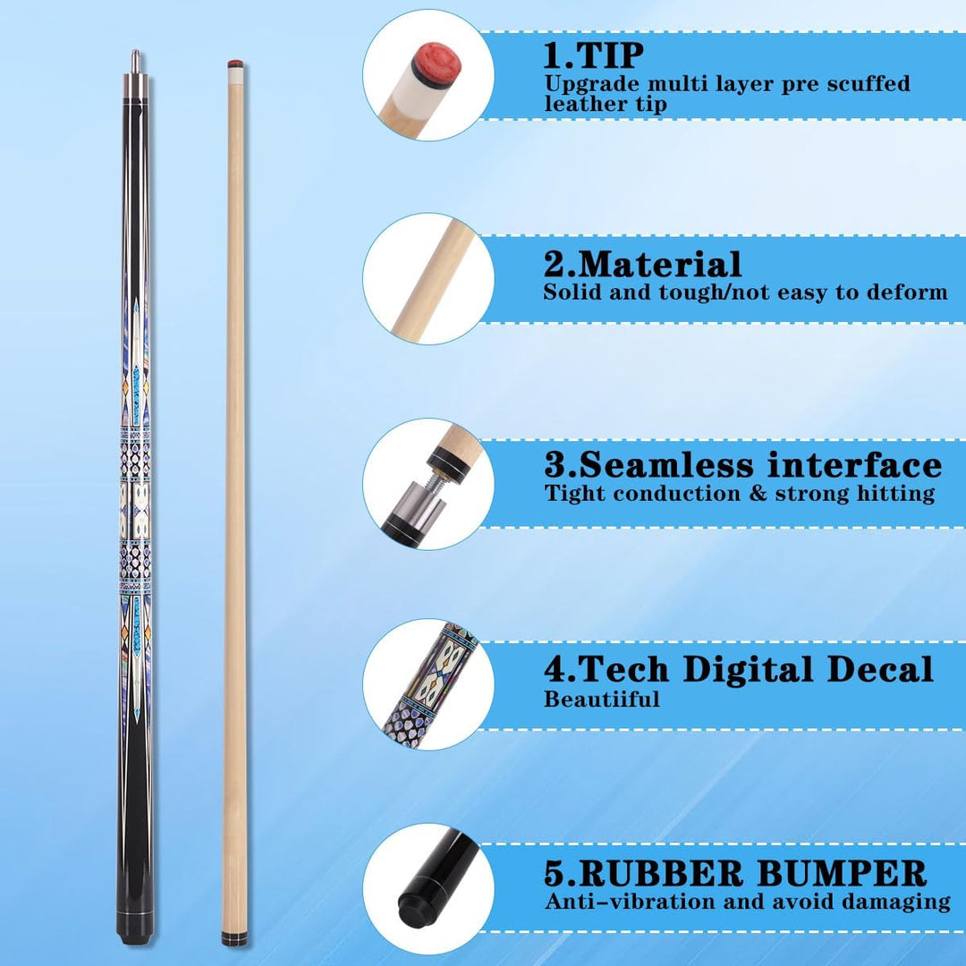 58 Inch13mm 19oz/20oz Maple Billiard Stick Pool Cue Set, Canadian Maple Professional Billiard Pool C