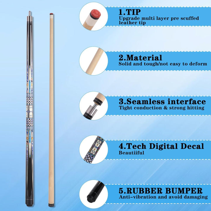 58 Inch13mm 19oz/20oz Maple Billiard Stick Pool Cue Set, Canadian Maple Professional Billiard Pool C