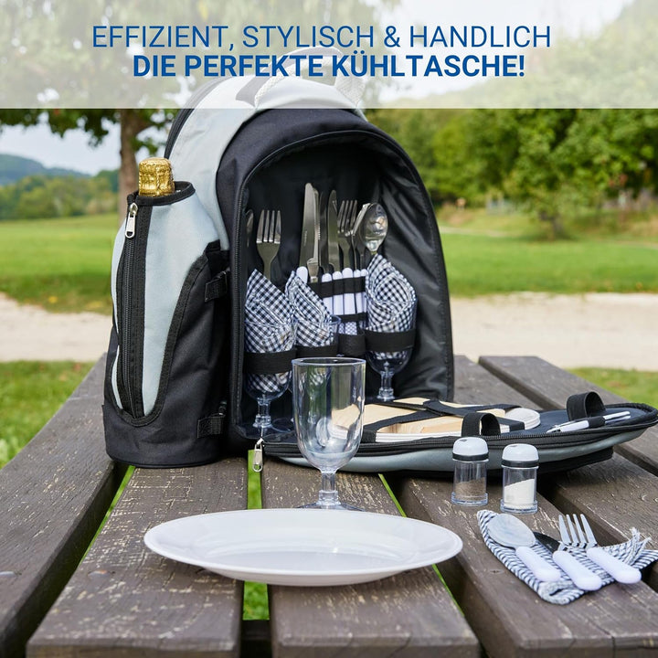 Picknickrucksack 4 Personen | Picknickset 21-TLG | Deluxe Rucksack mit Kühlfach | Camping-Besteck un