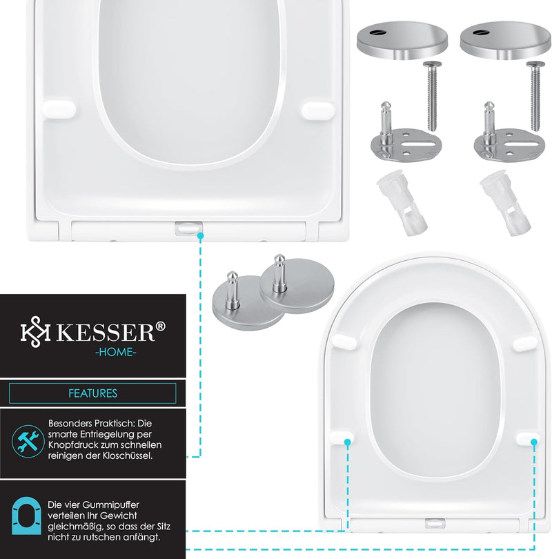 KESSER® WC Sitz mit Absenkautomatik Toilettendeckel Quick-Release-Funktion und Softclose - einfache