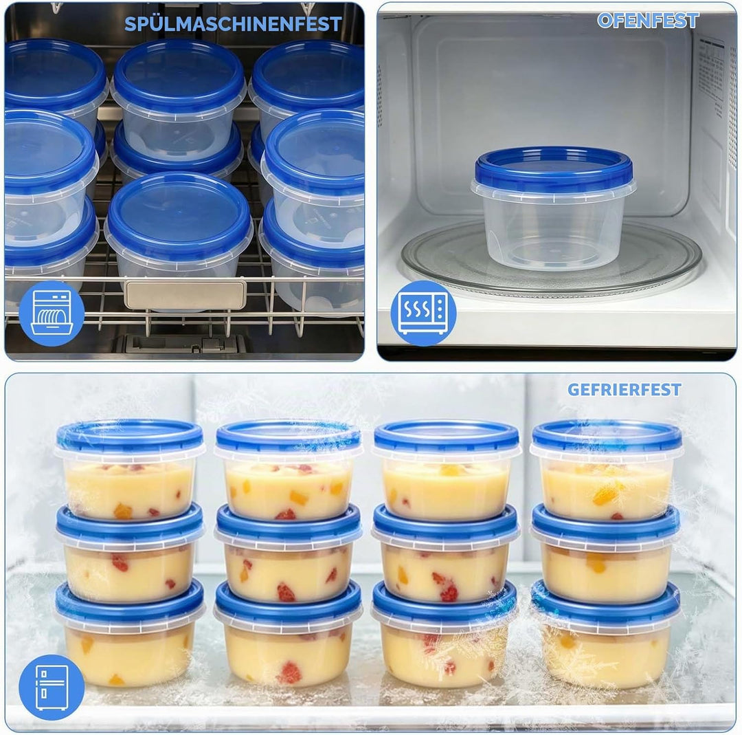 12 Stück Kleine Dosen mit Deckel Plastik,500ml Runde Kunststoff Portion Box Sets,Auslaufsichere Vorr
