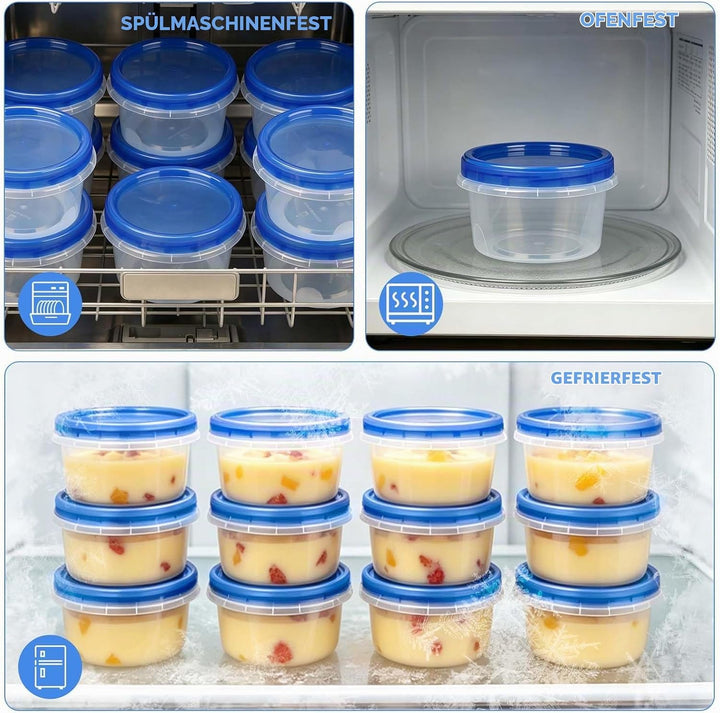 12 Stück Kleine Dosen mit Deckel Plastik,500ml Runde Kunststoff Portion Box Sets,Auslaufsichere Vorr