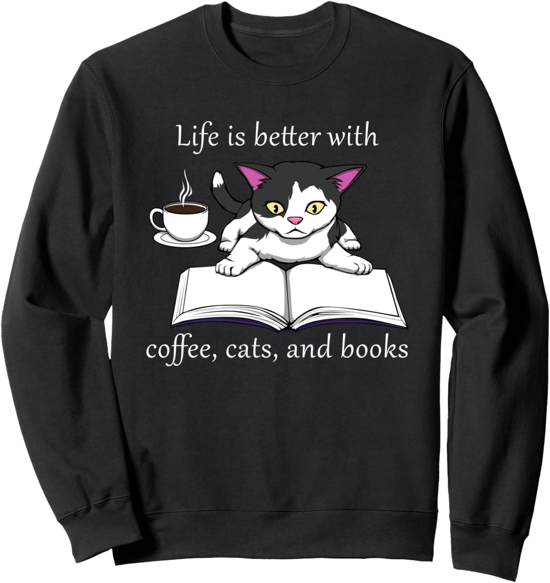 Katze liest ein Buch Lesen Kaffee Sweatshirt