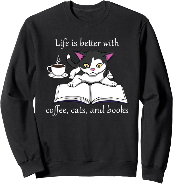 Katze liest ein Buch Lesen Kaffee Sweatshirt