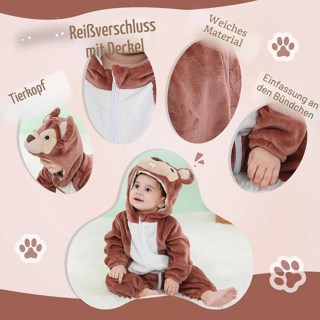 COOKY.D Unisex Winter-Overall mit Kapuze für Babys 2-36 Monate 2-5 Monate Eichhörnchen, 2-5 Monate E