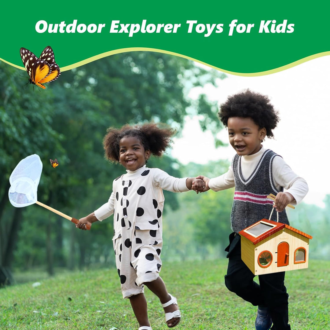 Kinder Forscherset & Bug Catcher für Kinder, Outdoor-Spielzeug mit tragbaren hölzernen Bug Habitat,