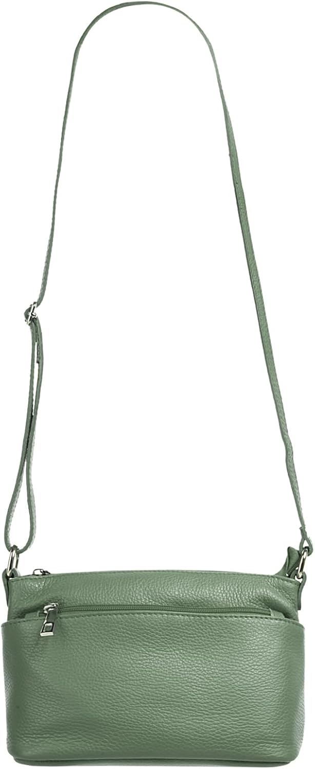 Umhängetasche Echt Leder Damen Made in Italy, Crossbody Bag, Messenger Bag mit Reissverschluss, Schu