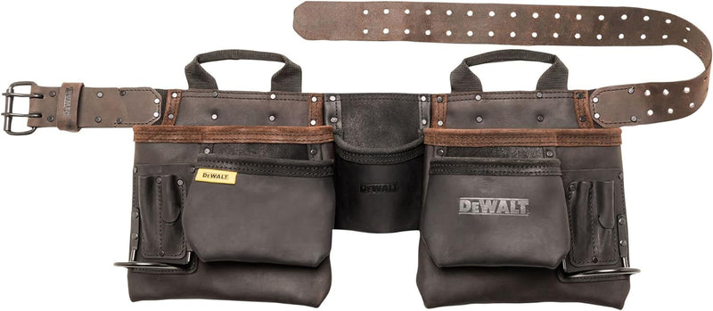 DEWALT Leder Werkzeuggürtel, langlebig, 11 Tasche Professionelle Gürtel (DWST550112) Werkzeugschürze