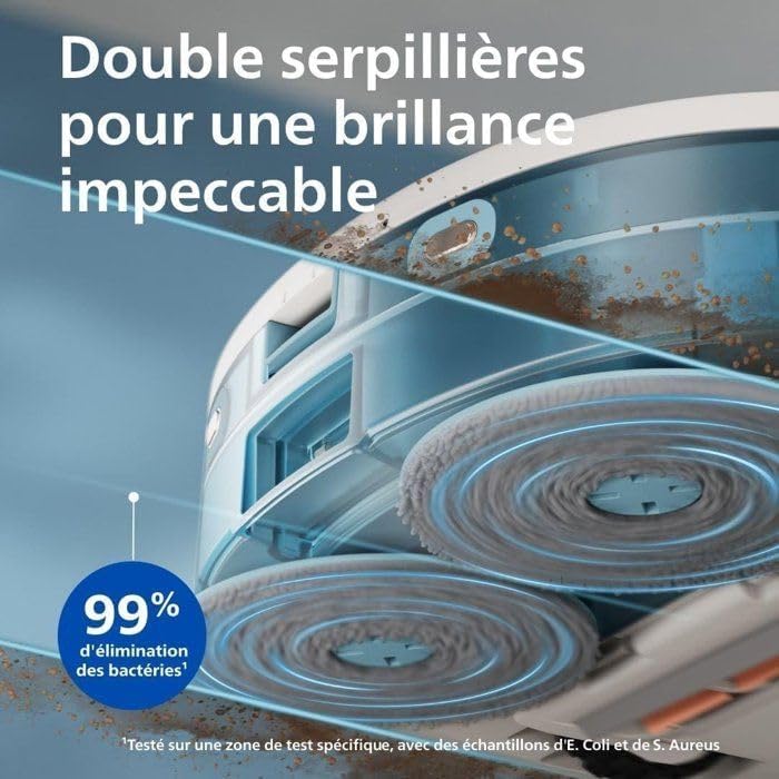 Philips Homerun 5000 Series Saug- & Wischroboter, Doppelter Wischmopp, 10.000Pa Saugkraft, Auto-Entl