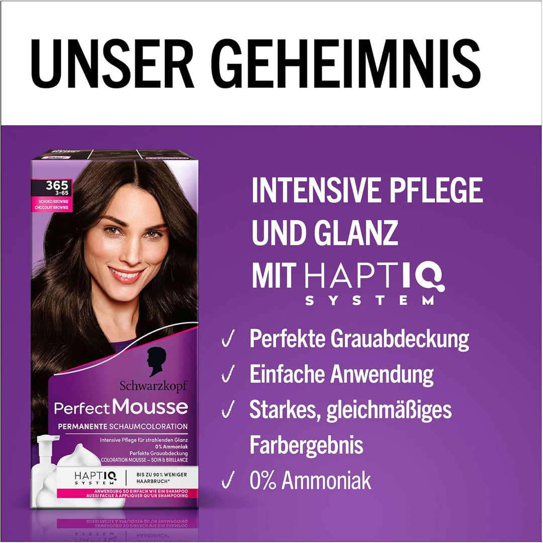 Schwarzkopf Perfect Mousse Permanente Schaumcoloration 365/3-65 Schoko Brownie (93 ml), Haarfarbe mi