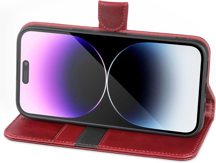 LENSUN Echtleder Hülle für iPhone 14 Pro Max, Handyhülle Echtes Leder [Magnetverschluss][RFID Schutz