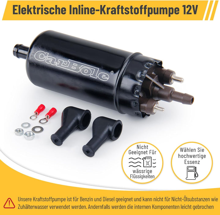 CarBole Elektrische Inline-Kraftstoffpumpe 12V,Dieselpumpe 250 bhp,Universal Externe Inline-Kraftsto