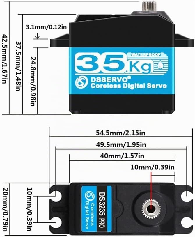 YUNIQUE DEUTSCHLAND Digital Coreless Servomotor DS3235 PRO 7.4V 35KG mit 25T Nocken für Roboter-LKW-