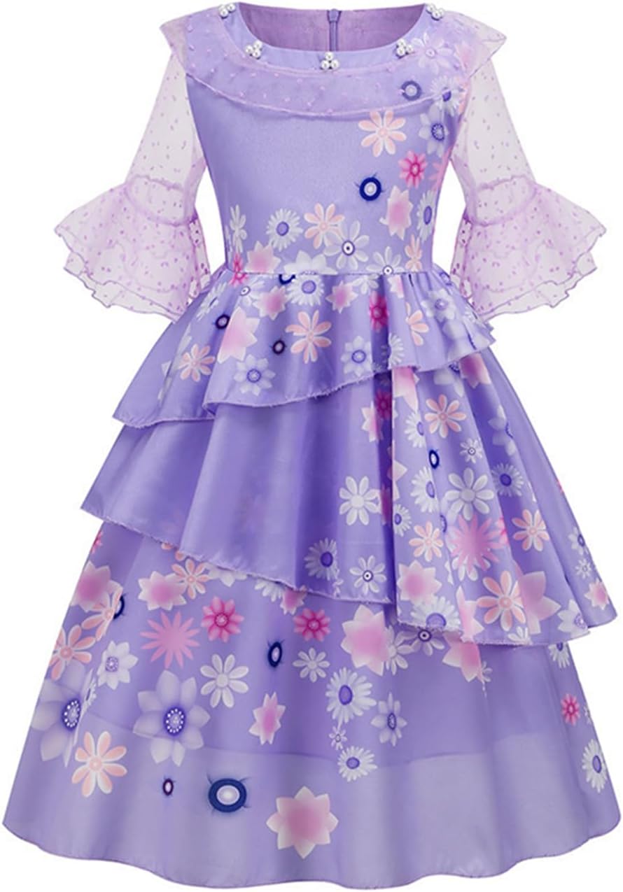 LCXYYY Isabela Madrigal Verkleidung Kostüm Cosplay Mirabel Isabela Lila Ballerina Kleid mit Girlande