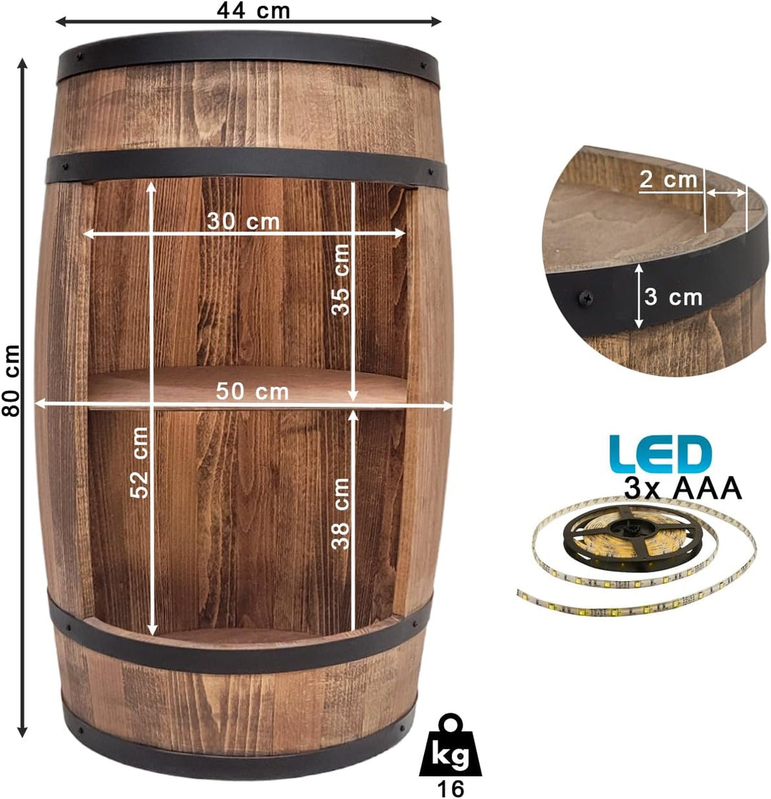 weeco Bar Schränk LED.Mit Geburtstagsgravur als Geschenk. Weinregal Weinschrank XL. Fass Vintage dek