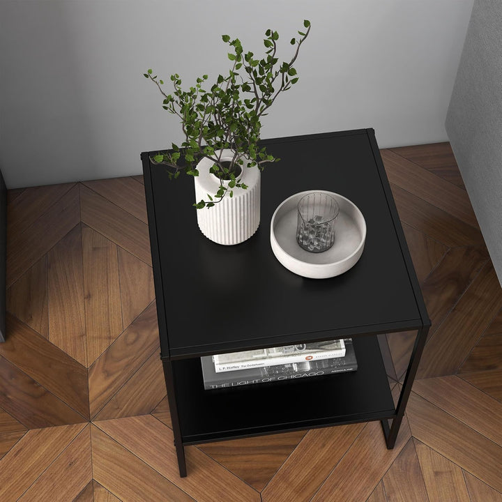 HOMCOM Couchtisch Quadratischer Wohnzimmertisch mit Stauraum, 2 Ebenen Skandinavisch Sofatisch mit S