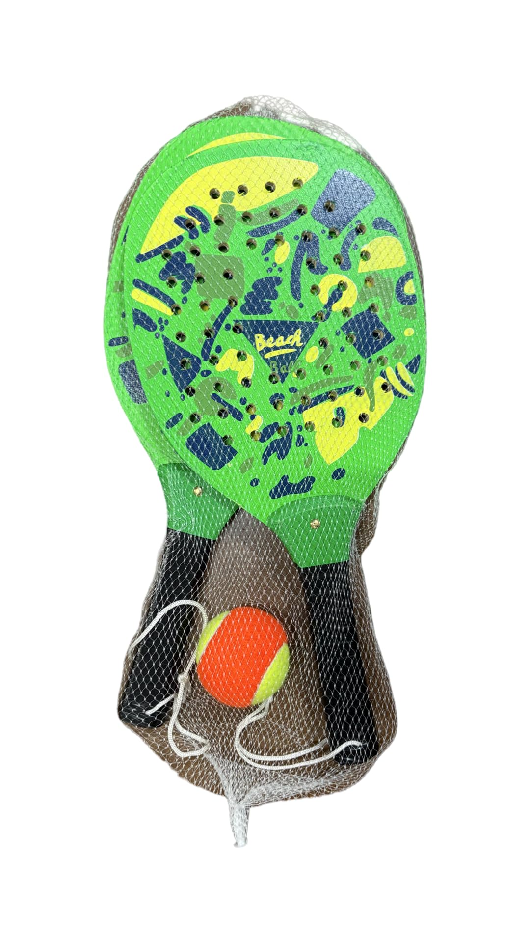 Beach-Tennis-Set mit Schlägern, Grün und Blau, mit orangefarbenem und gelbem Tennisball