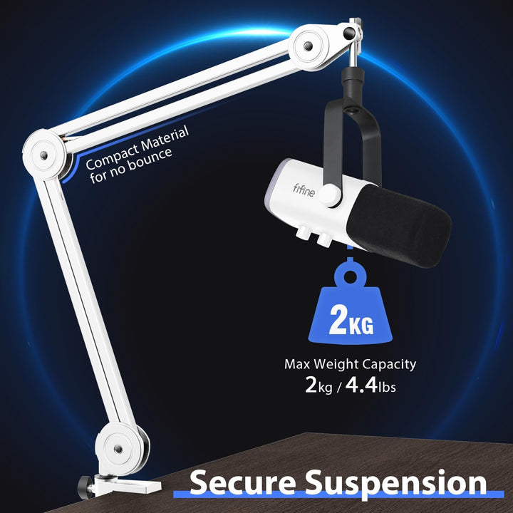 FIFINE Mikrofon Arm, Einstellbarer Mikrofon Ständer, 3/8" bis 5/8" Adapter, Mikrofonclip, DREI Kabel