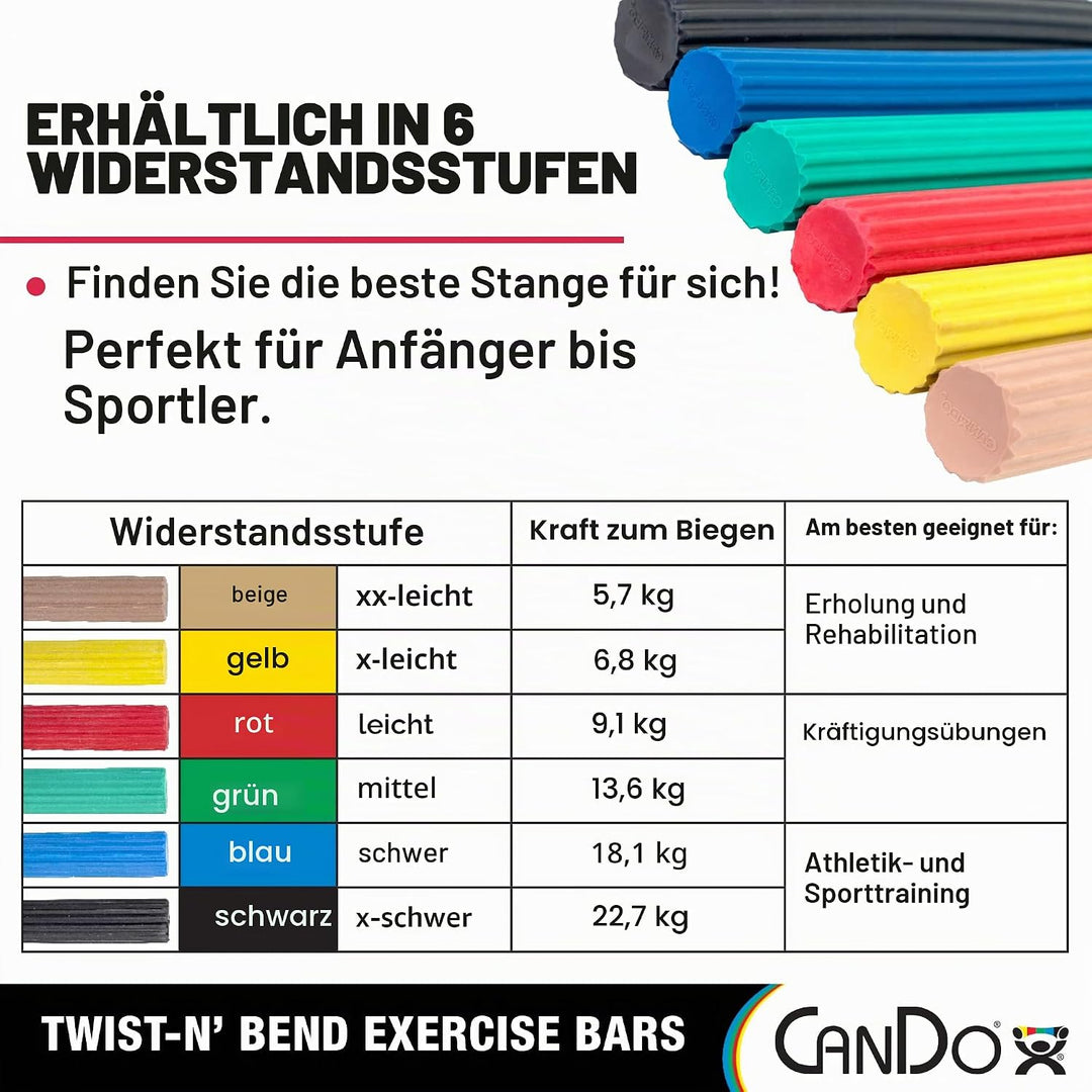 CanDo Hand- und Fingertrainer Twist-n-Bend, Flexibler Übungsstab, Trainingsstab, blau (schwer), 10-1