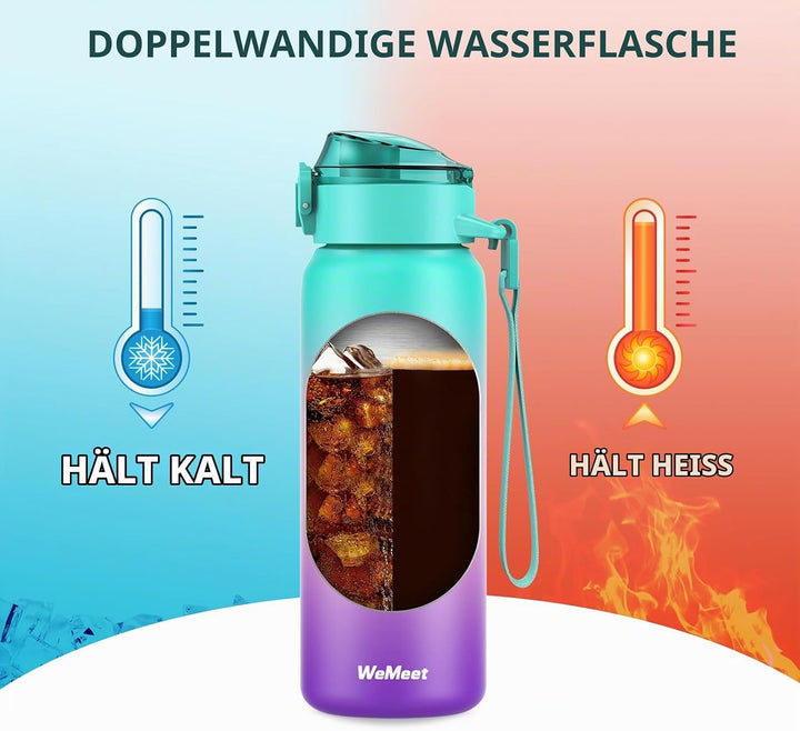 WEMEET Trinkflaschen Edelstahl 500ML mit Abnehmbare Strohhalm, [18/10 Edelstahl] Wasserflasche mit R